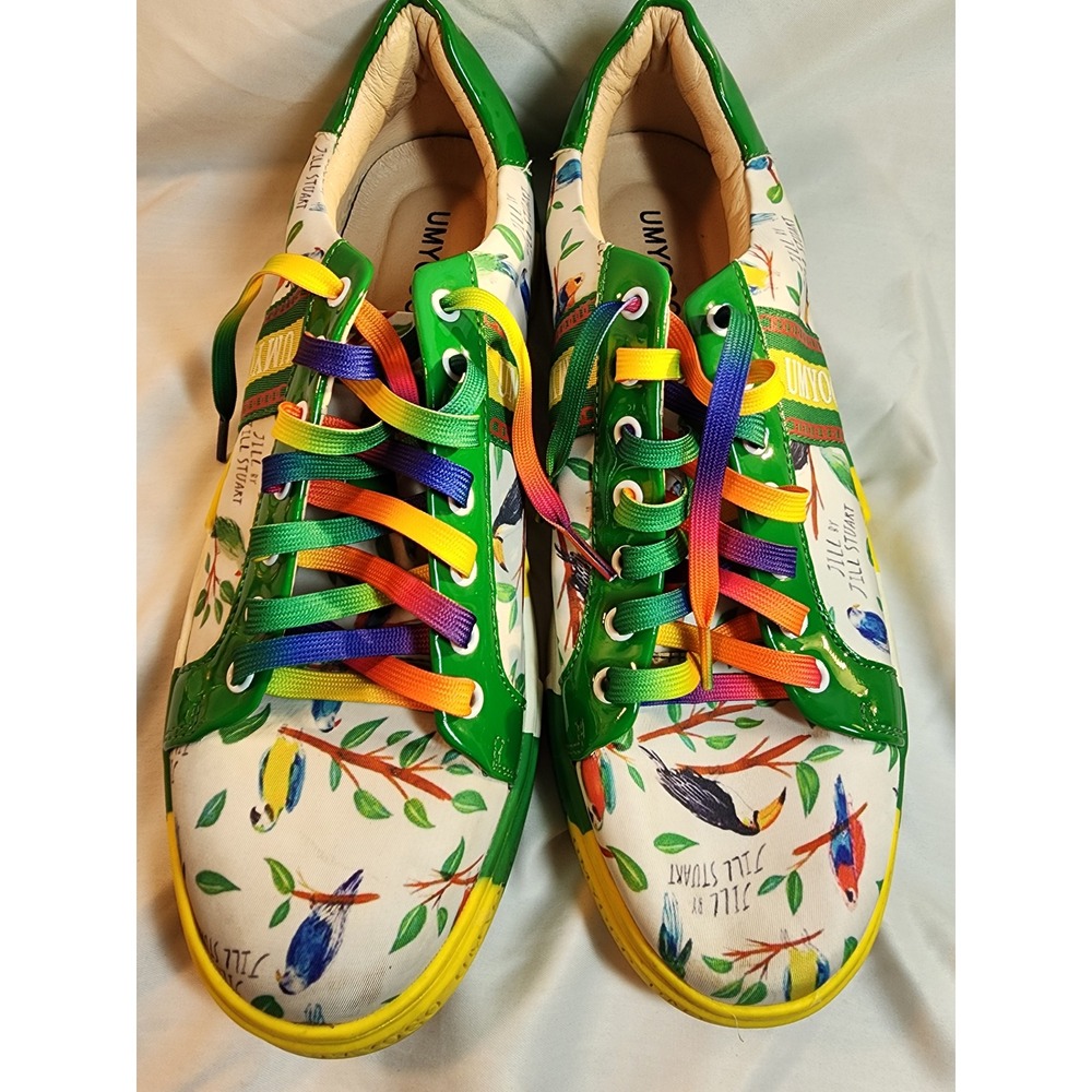 UMYOGO Mens Tropical Bird Print‎ Sneakers Jill by Jill Stuart Green Yellow 43
